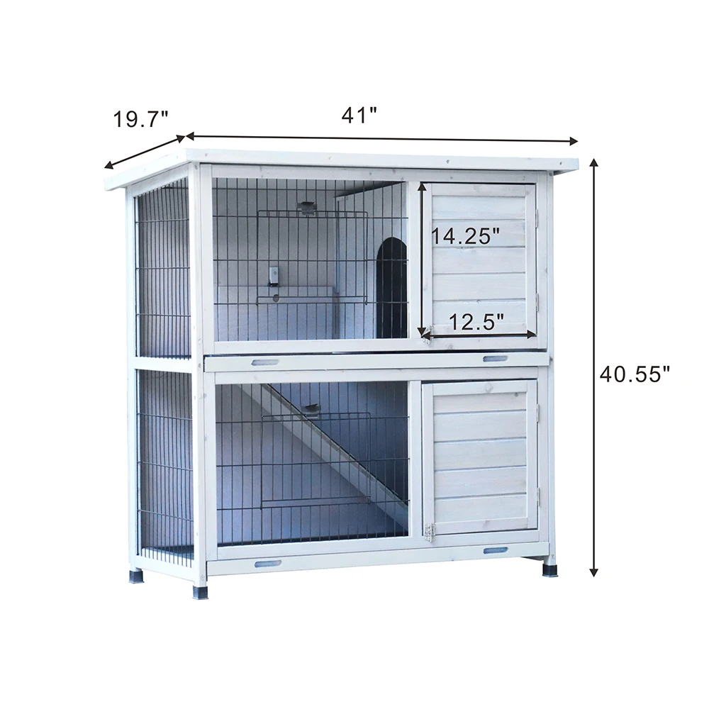 

Rabbit Hutch Outdoor 2-Story Rabbit Cage Indoor With Run, Bunny Cage With 2 Removable No-Leak Trays