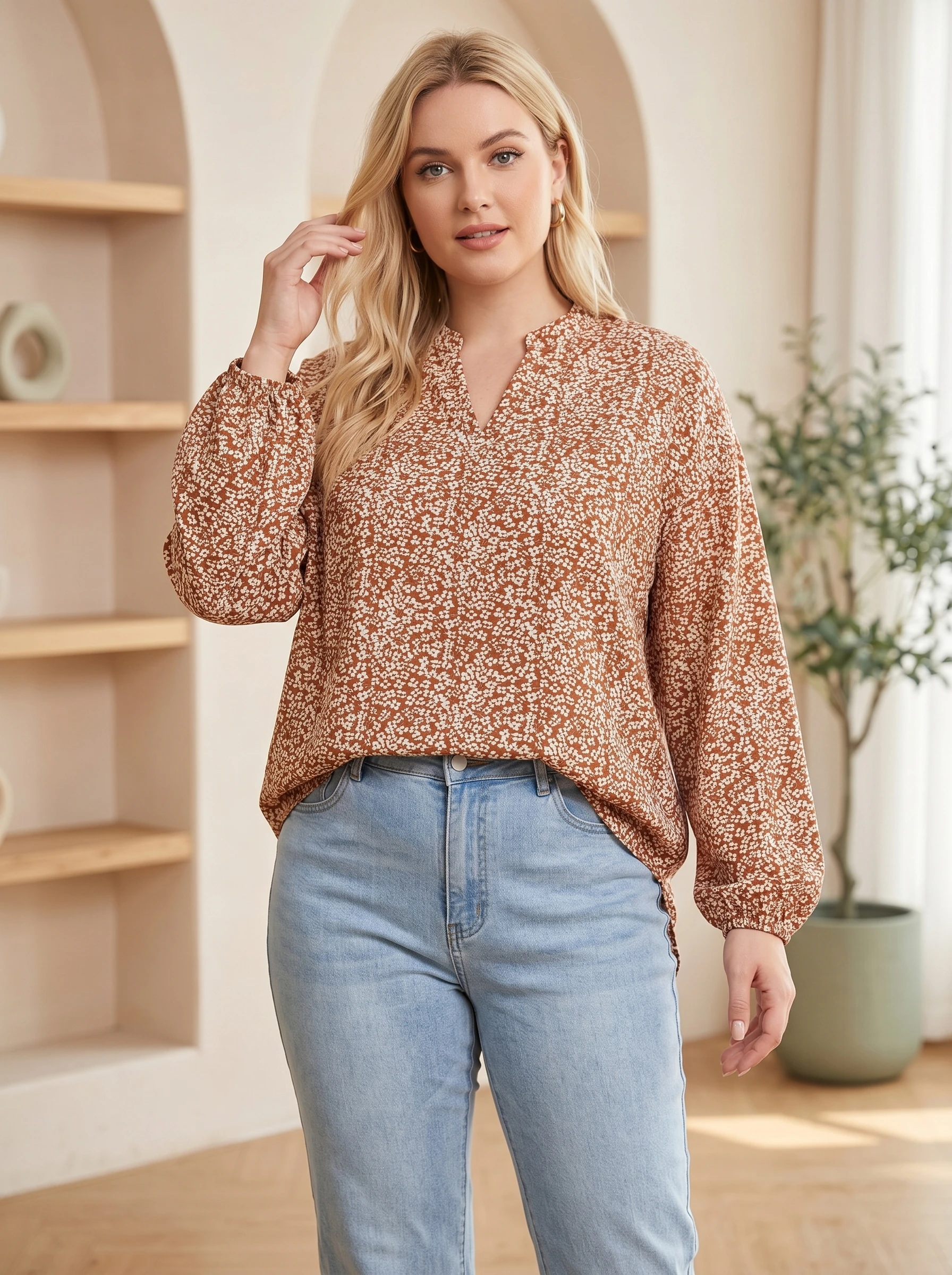 Blusa Túnica Floral Talla Grande Mujer Cuello V - usage example