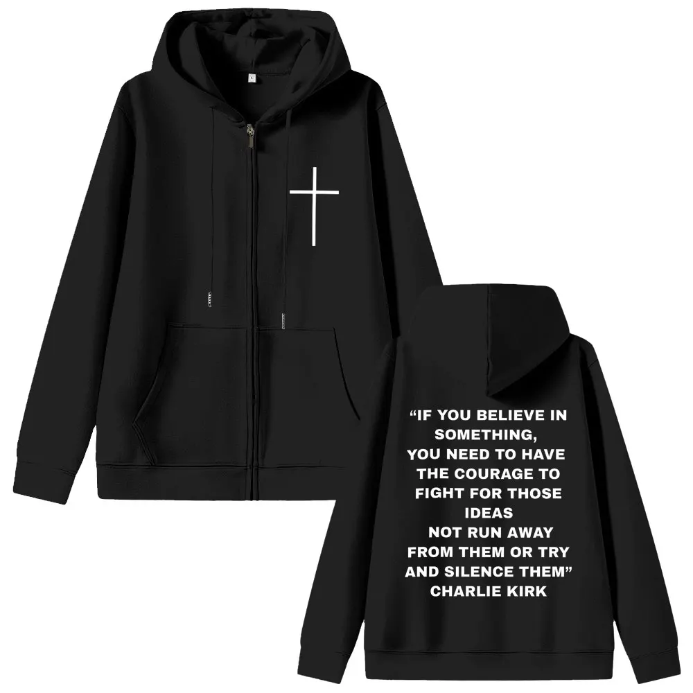 

Christian Jesus Charlie Kirk Freedom Zipper Hoodie Men's Tribute Memorial American Hero Zip Up Jacket Patriotic Activism Coat