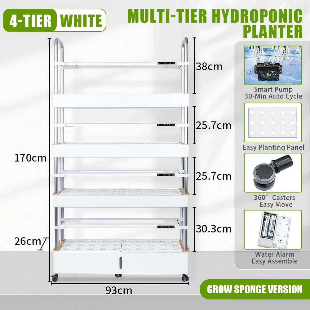 Hot Selling Automatic 4-Layer Aeroponic Vertical Hydroponic System LED Light Pump Food Grade Materials for Indoor Growing Home