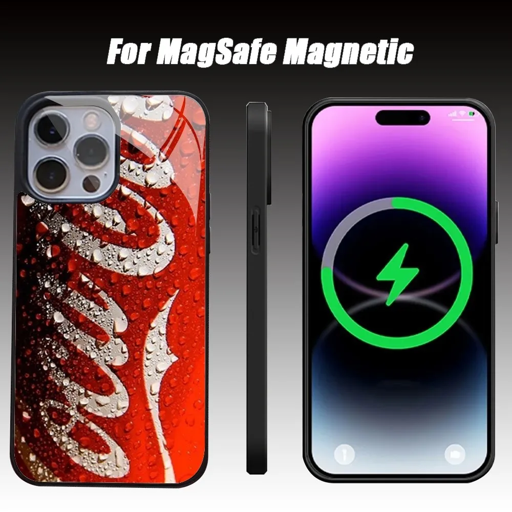 C-Coca Moda Cola Phone Case, cobertura de carregamento sem fio para iPhone 15, 14, 13 Pro Max, 11, 12 Mini, Alex Espelho, Magsafe