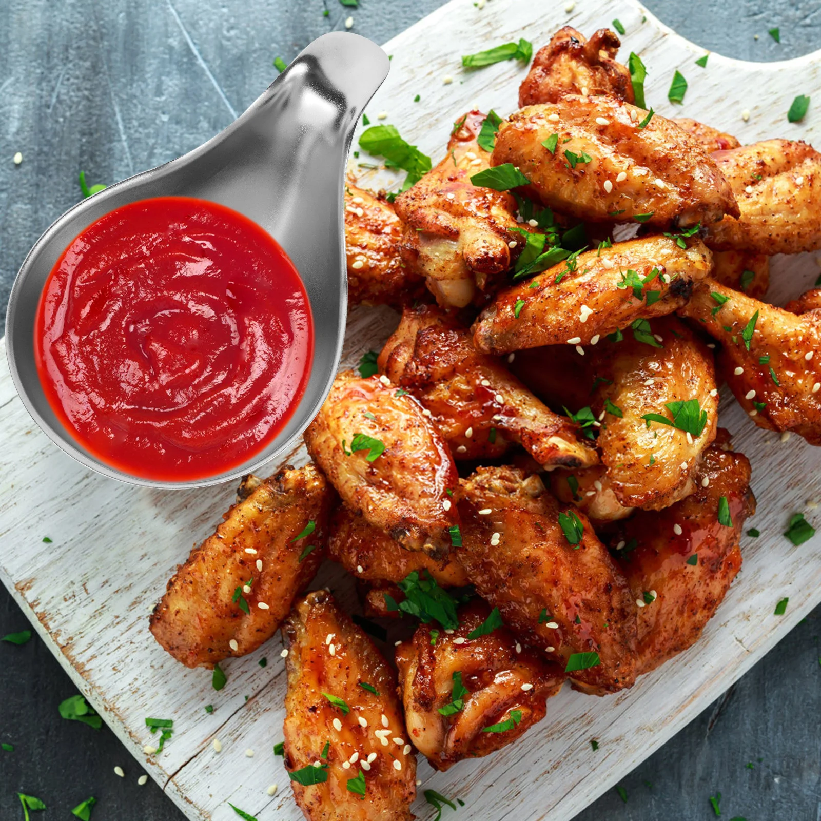 

Stainless Steel Sauce Cup with Handle Compact Small Seasoning Plate for Outdoor Camping Bbq Salad Dressing Container Portable