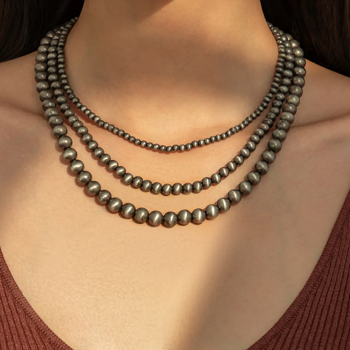 Mode Western Cowgirl Navajo perle perlée collier ras du cou pour les femmes Boho charme colliers bijoux cadeaux perles taille 4-8mm