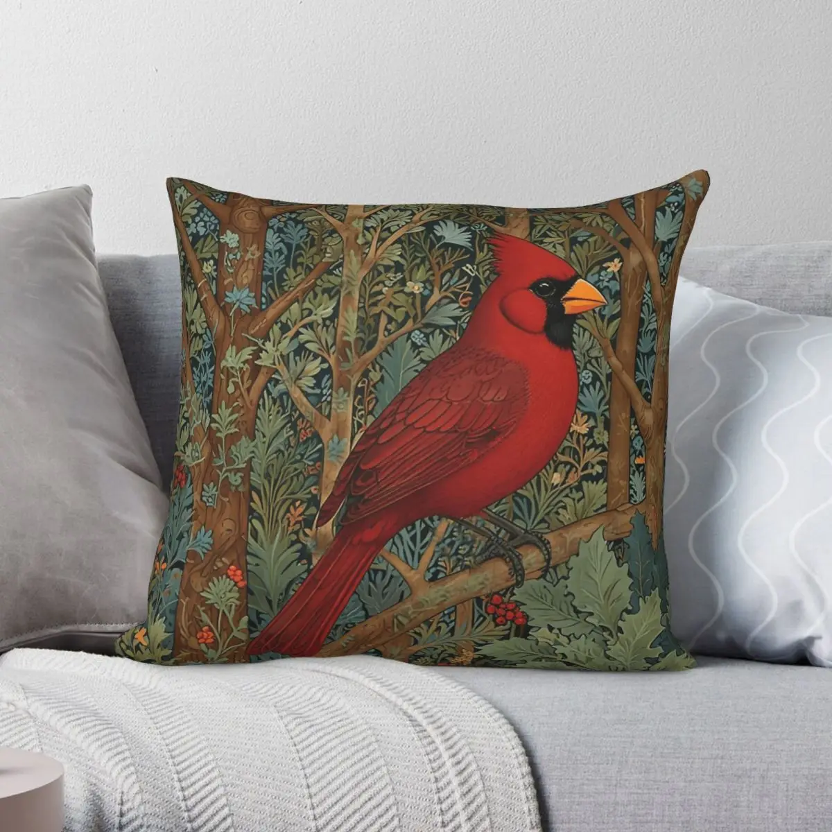 Red Cardinal In Woodland Square Pillowcase Polyester Linen Velvet Printed Zip Decorative Sofa Cushion Cover 45x45