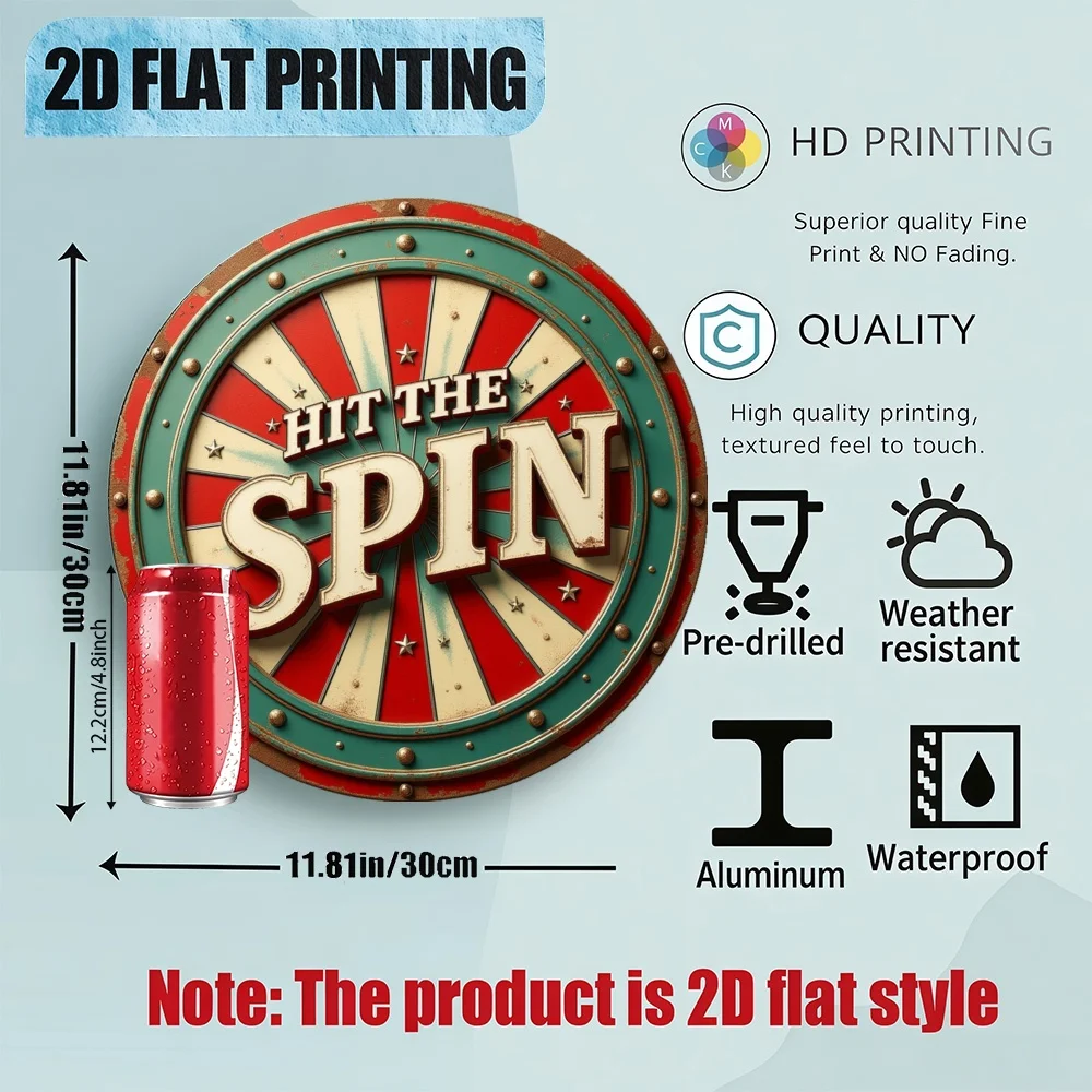 2D Flat, Wall-Mounted Retro Spin Wheel Wall Decor - Vintage Holiday Decoration Suitable for Home, Office, Party & Seasonal - Eas
