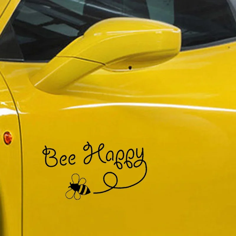 Bee Happy Car Sticker Motivational Vinyl Decal Waterproof For Window Bumper Motorcycle Laptop Exterior Decor