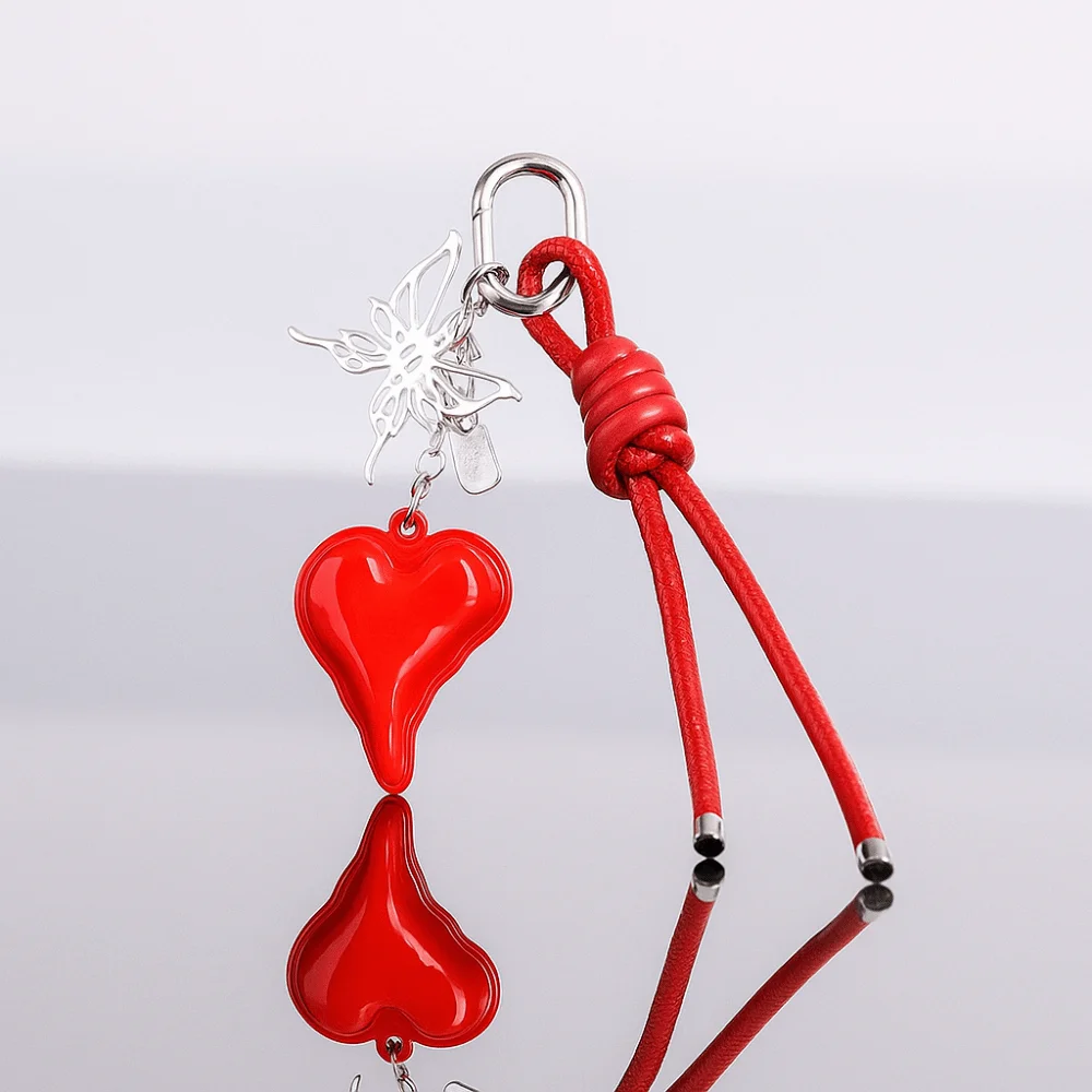 فراشة الكرتون فتاة القلب المفاتيح المنسوجة يدويا حقيبة الديكور على شكل قلب حقيبة قلادة مكافحة خسر متعددة الوظائف