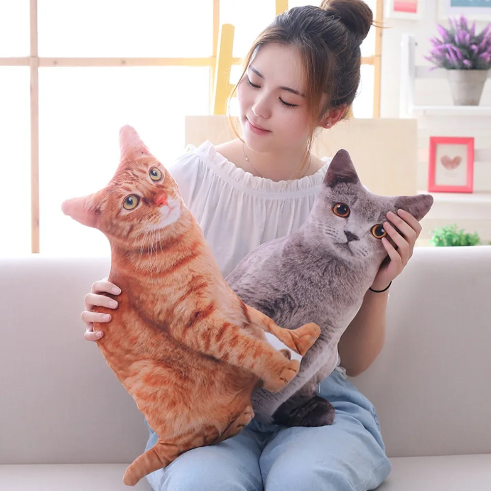 Plush Realistic 3D Cat Doll Soft Cartoon Simulation Cat Plushie Pillow Kawaii Stuffed Plush Animals Toy Cushion for Kids Girls