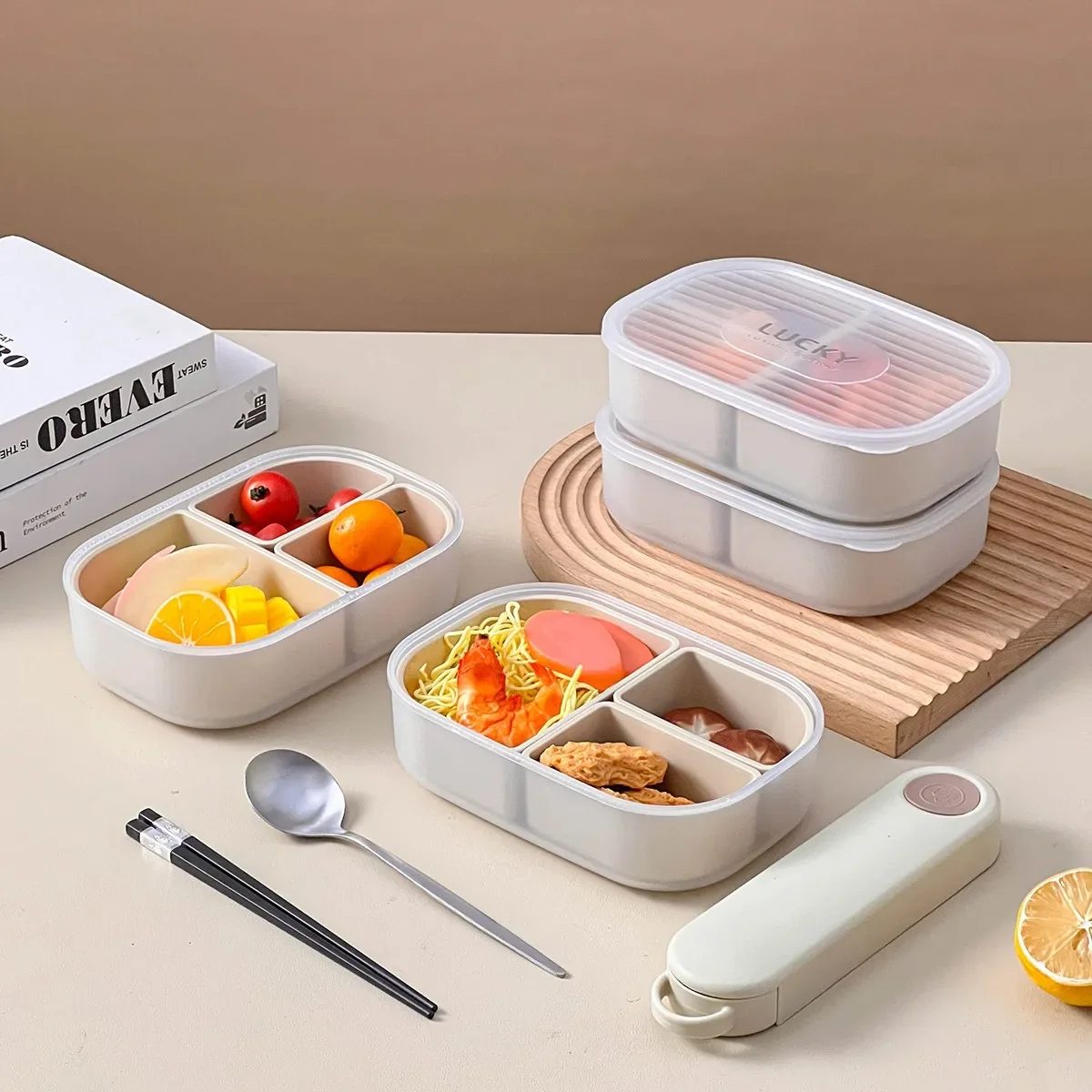 Portable Divided Plastic Lunch Container For Kids Student Removable Leak-proof Bento Lunch Box For School Picnic Microwave Safe