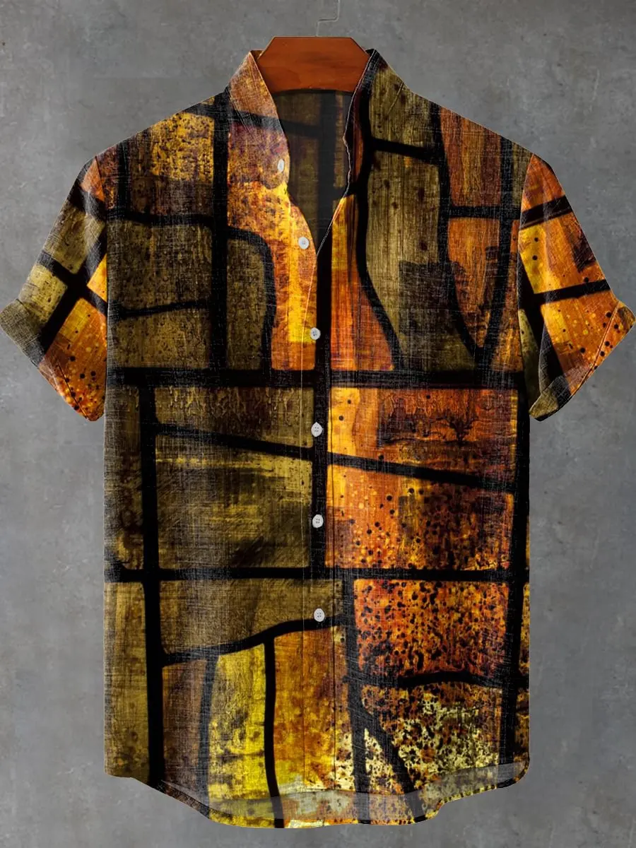 New fashionable casual loose pattern printed shirt with casual buttons and breathable top suitable for outdoor travel