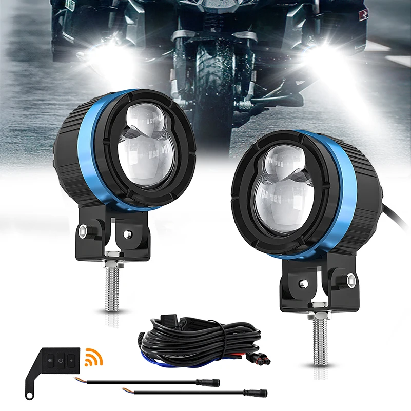 

Motorcycle Led Spotlight with Switch 6000 LM Electric Vehicle Auxiliary Road Far And Near Light Tangent Light Flashing Lens.