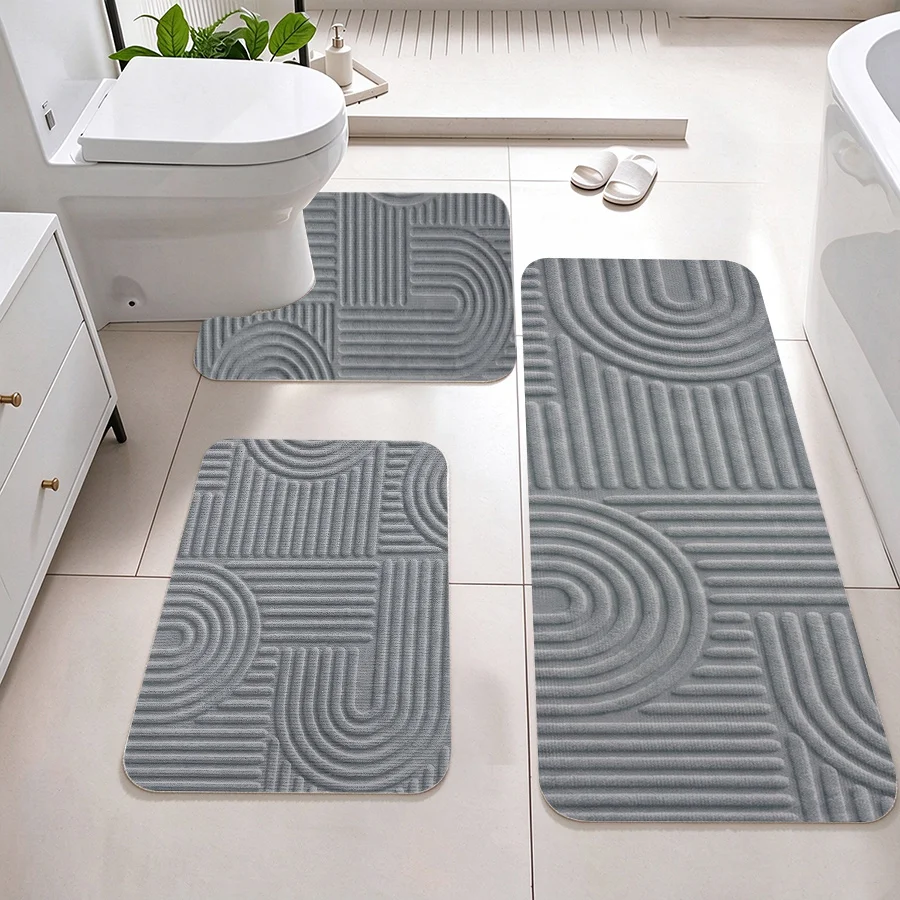 Self-Adhesive Bathroom Mat Set, Self-Adhesive Non-Marking Mats, Geometric Design, Can Be Re-Attached Repeatedly, Washable and Reusable, No Adhesive Residue, Nano Bathroom Mats, Door Mats, Kitchen Mats, Customizable Sizes, Suitable for All Indoor Spaces