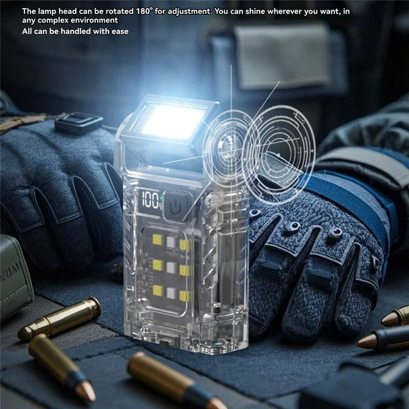 A04G-EDC Magnetic Working Light USB Rechargeable Portable Mini LED Flashlights With Battery Display Fishers Torches Fishing