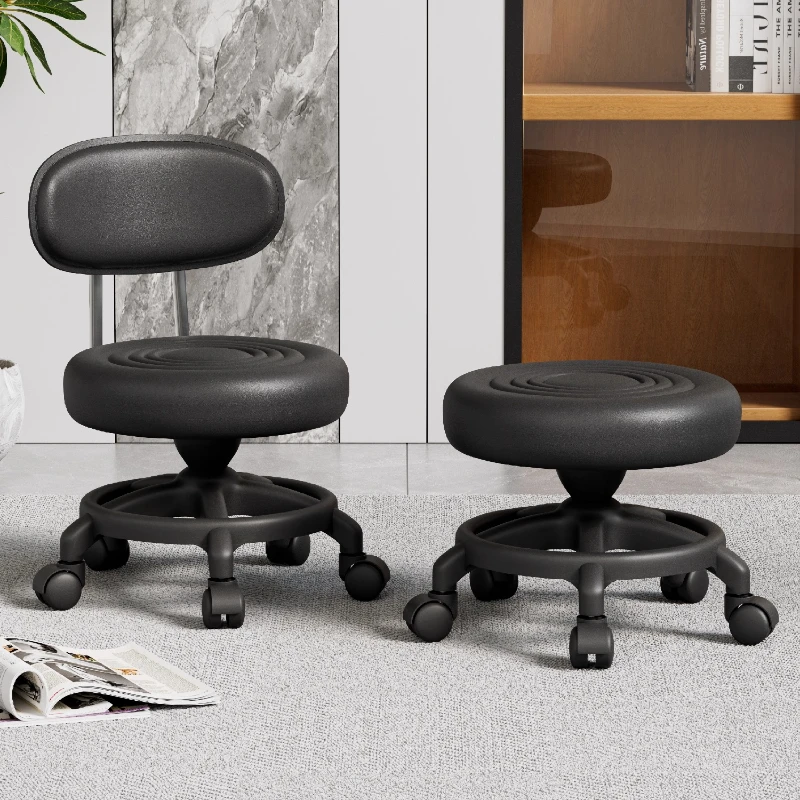 Modern Minimalist Stool with Silent Swivel Wheels, Space-Saving Round Footrest for Entryway, Rotating Living Room Chair