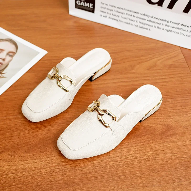 Fashion metallic decoration Women Unisex Home Leather Mules Comfort Potato Shoe With Arch Support Outdoor Evening Sandals