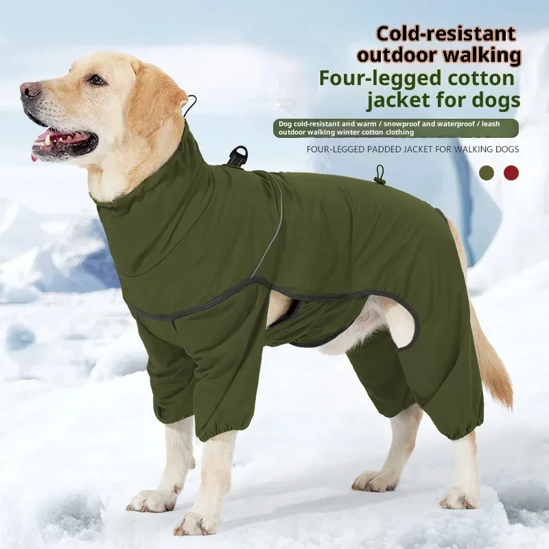

All-Weather 4-Leg Dog Snowsuit - Waterproof Insulated Bodysuit with Built-in Leash Point, Full-Body Protection for Medium/Large