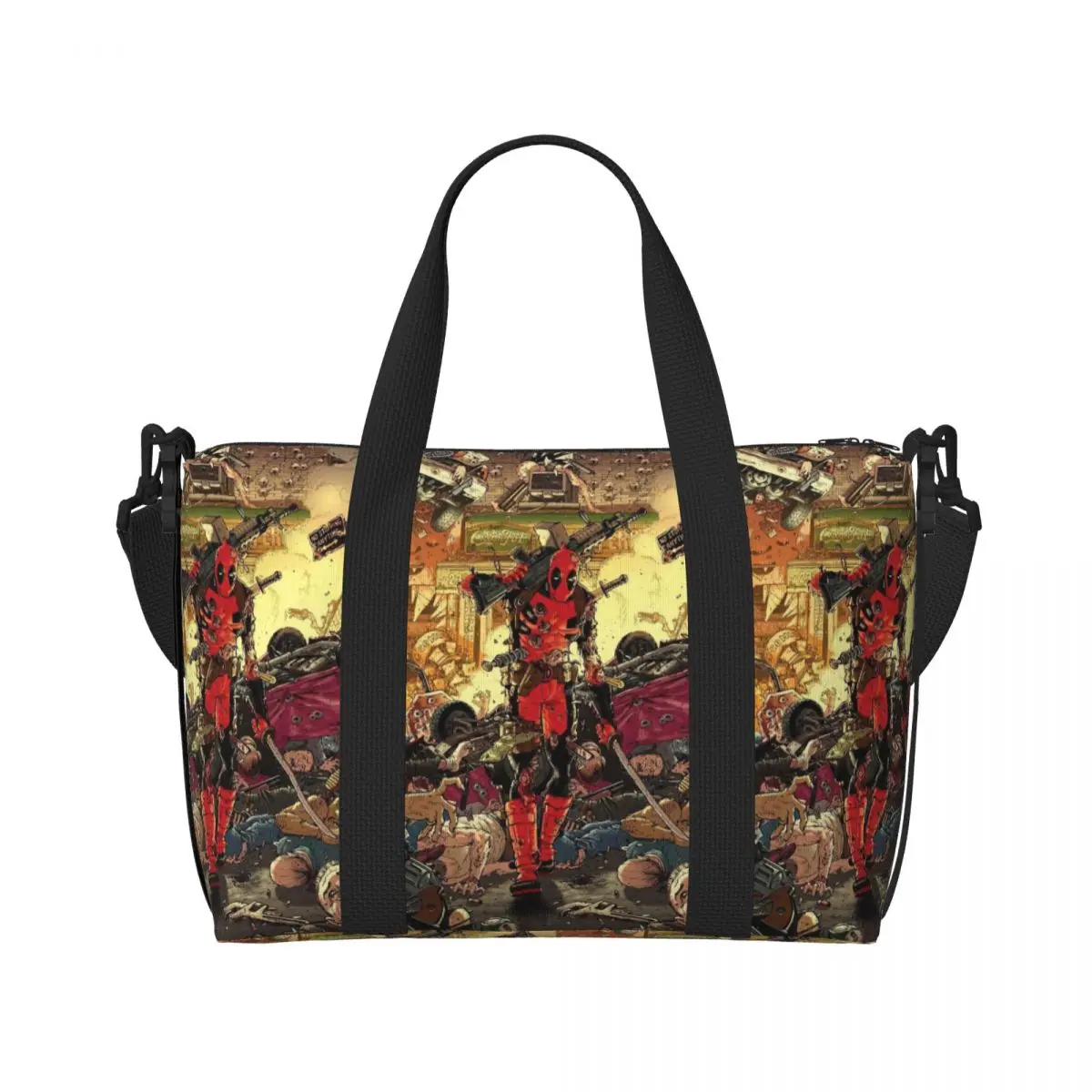 Custom Deadpool Detailed Art Beach Tote Bag for Women Extra Large Gym Carry On Travel Shopping Bags