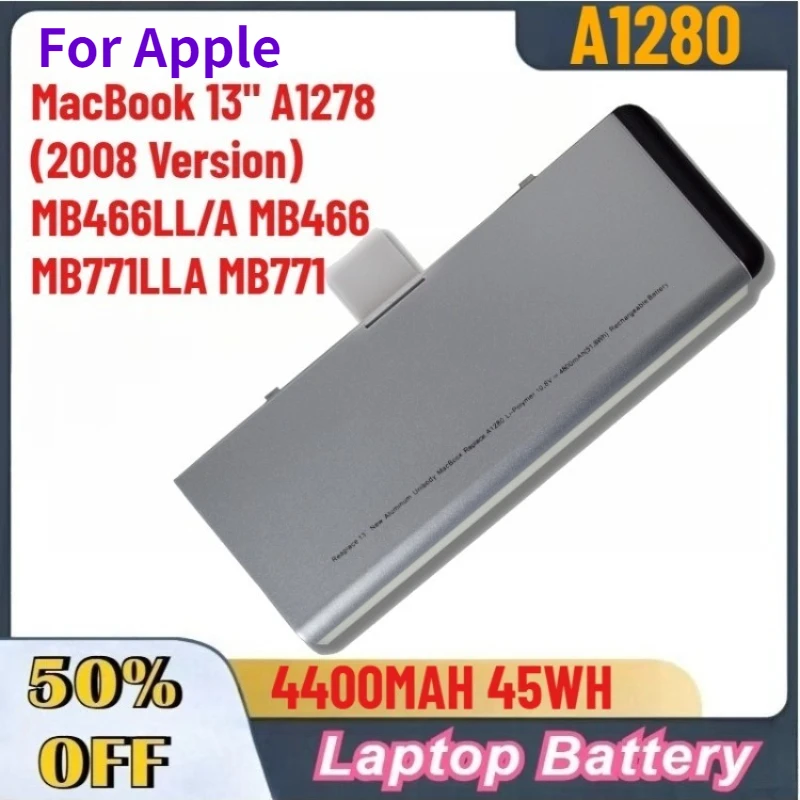 

A1280 4400MAH Rechargeable Laptop Battery for Apple MacBook 13" A1278 (2008 Version) MB466LL/A MB466 MB771LLA MB771