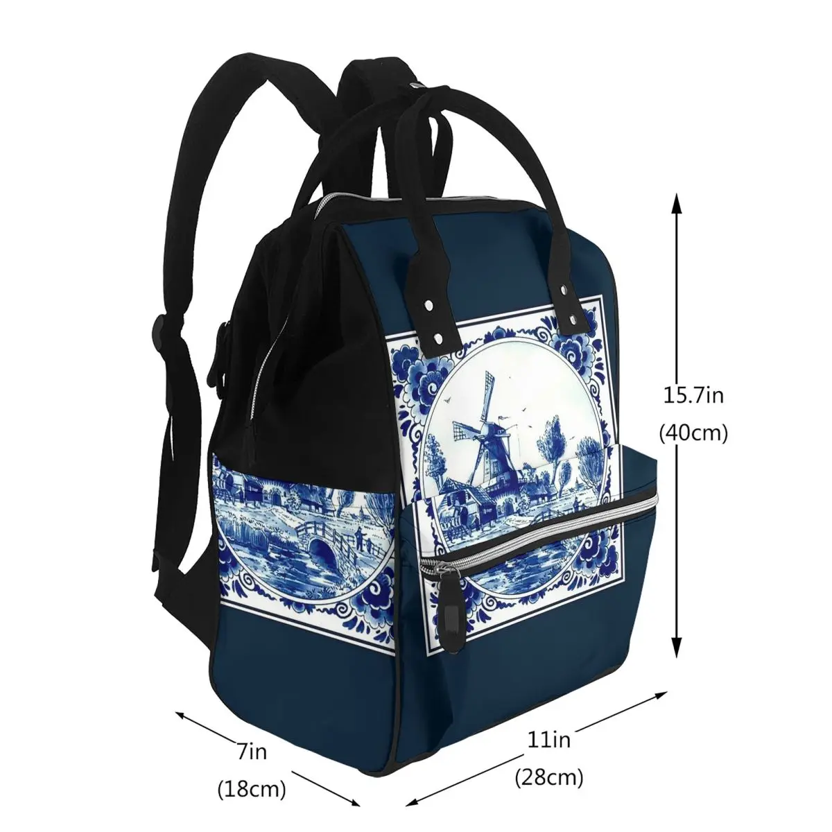 DUTCH BLUE DELFT Vintage Windmill And Bridge Print Student Backpack School Bag Daypack for Men Women Bookbag Shoulder Bags