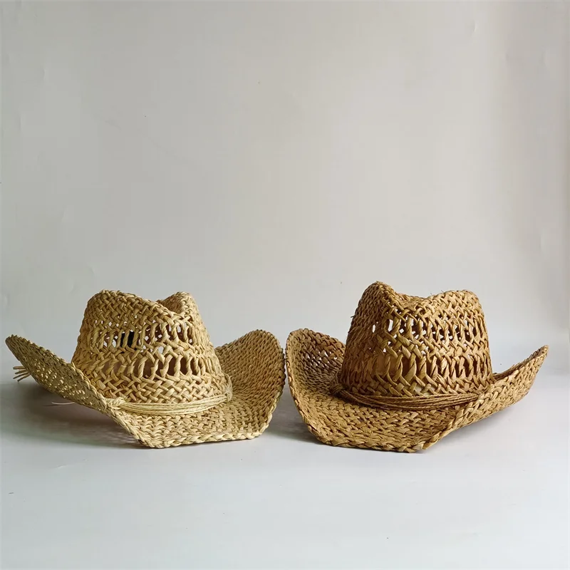 Sombrero Straw Hat Corn Skin Material Western Cowboy Hat Spring Summer Panama Sun Hat Elegant Cowboy Jazz Hat Sombrero Hombrero