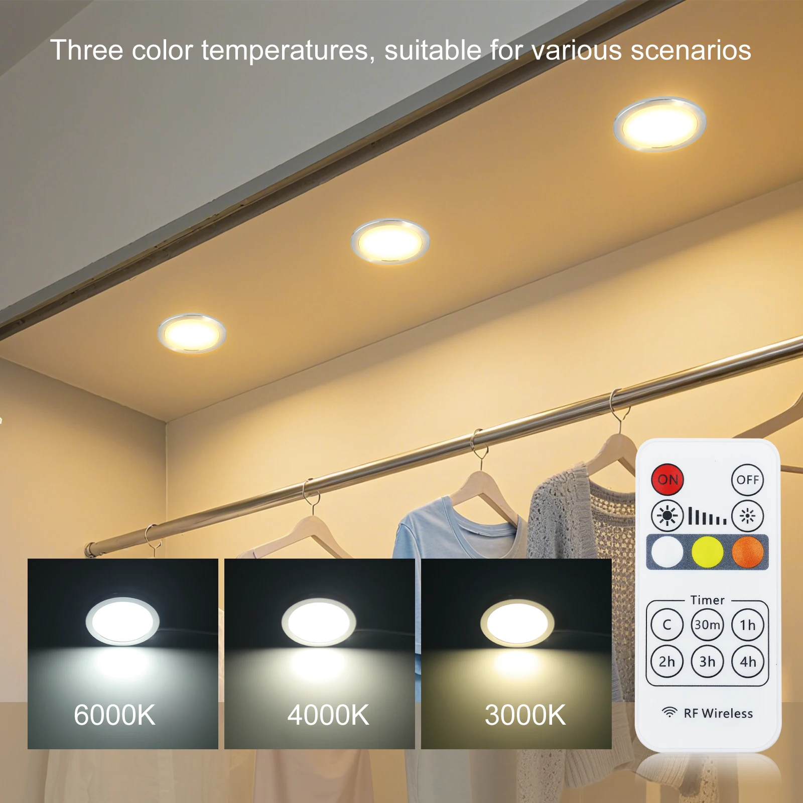 DC 5V USB 3Colors Dimmerable Cabinet Light With Remote 3000K 4000K 6000K Ultra-thin Round Showcase Wardrobe Cupboard Decor Lamp