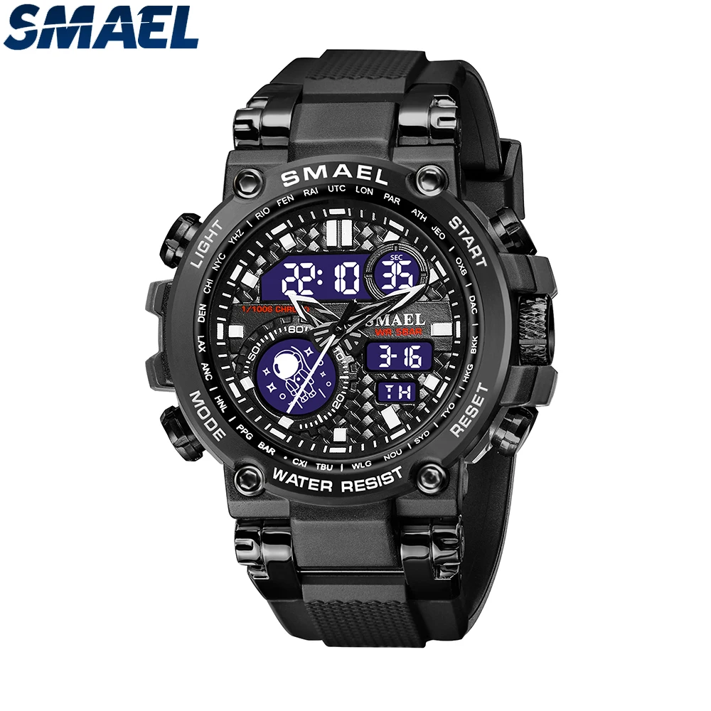 SMAEL-reloj electrónico deportivo para hombre, cronógrafo Digital táctico de esfera grande, multifuncional, aleación, pantalla Dual, resistente al agua, 8093