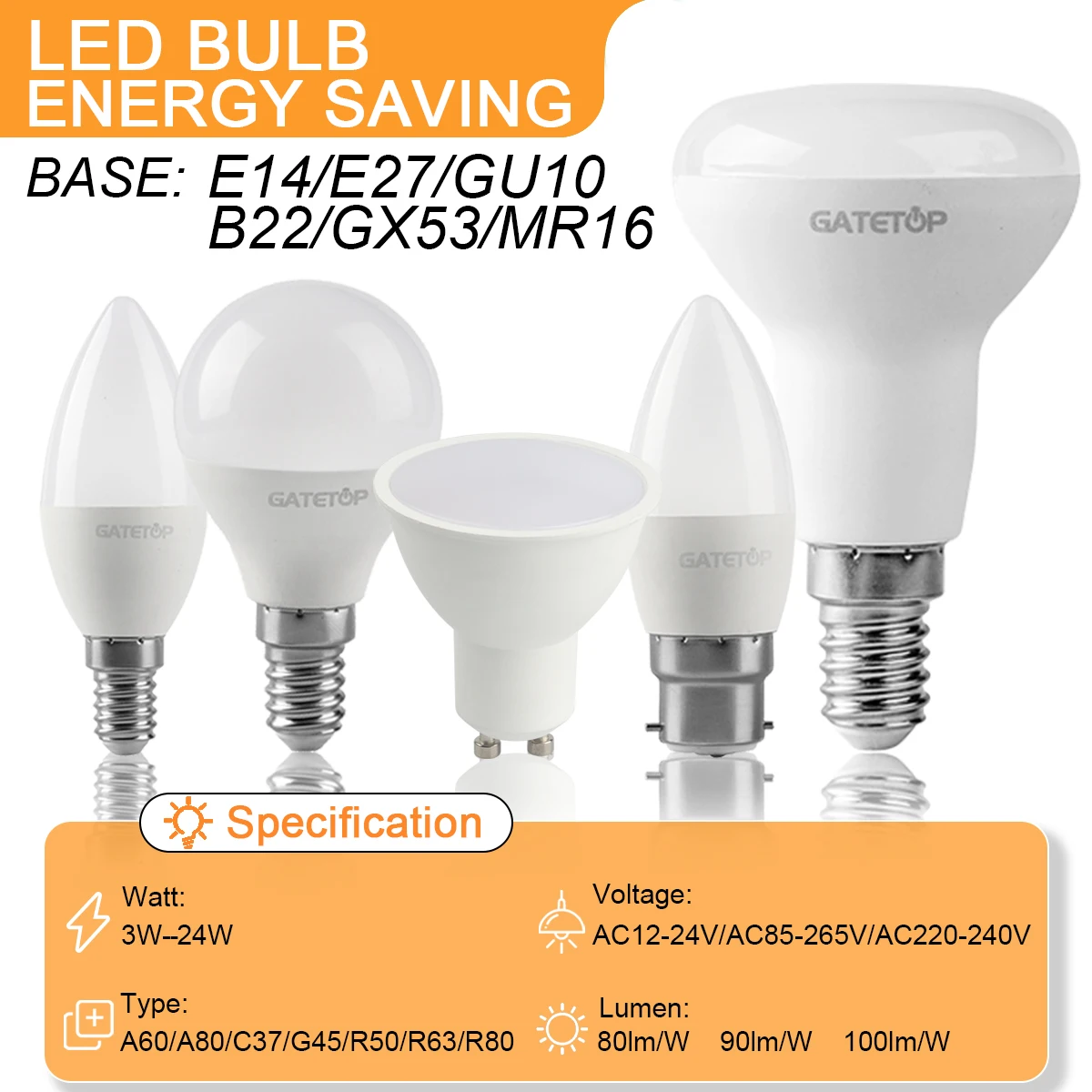 

2PCS LED E27 E14 B22 Light Bulbs AC220-240V 5W 9W 15W 24W LED Spotlight Energy Saving GU10 GX53 MR16 No Flicker