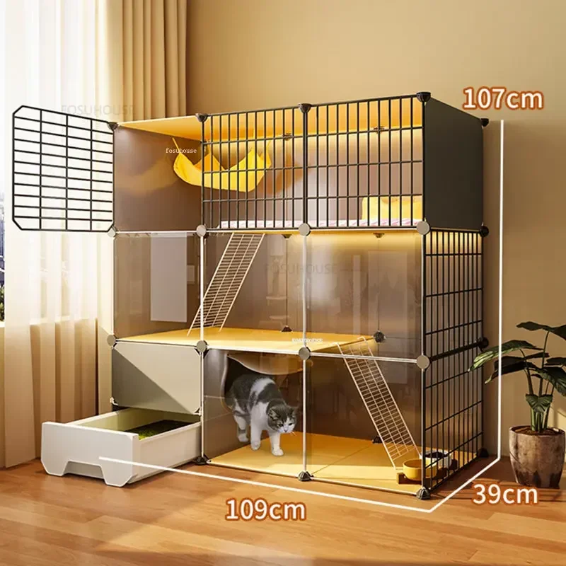 

Nordic Transparent Cat Cages Home Balcony Cat House Pet Fence with Toilet Villa Light Luxury Super Large Free Space Cat Cage