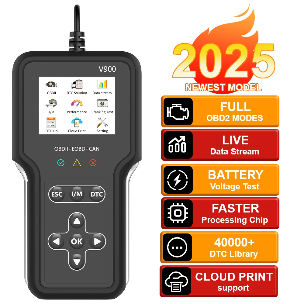 ​V900 Battery Tester OBD II EOBD Scanner Car Diagnostic Tools Fault Code Clear Check Engine System Car OBD2 Code Reader