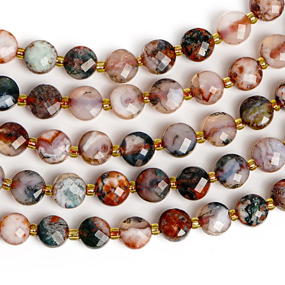 NATURAL RED TREE GRAIN STONE BEADS FACETED FLAT ROUND DISC LOOSE BEADS 6MM FOR DIY JEWELRY MAKING BRACELET NECKLACE VALENTINE