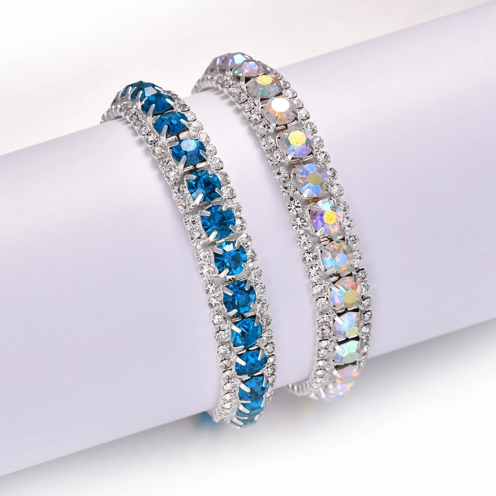 Top Sale Bracelet Full AAA Zircon Austrian Crystal Femme Women Link Chain Jewelry Bangles Women\'s Bracelets Blue Colorful