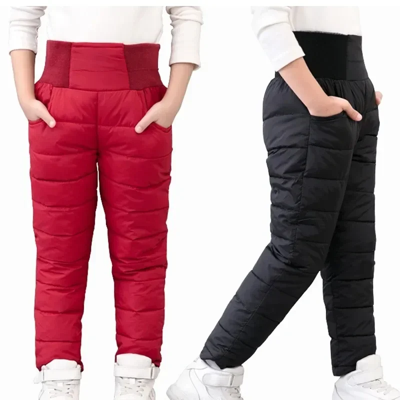 Warm Thicken Boys Girls Down Pants Winter Children High Quality Trousers Teens Boy Girl Down Trousers Kids Ski Down Padded Pants