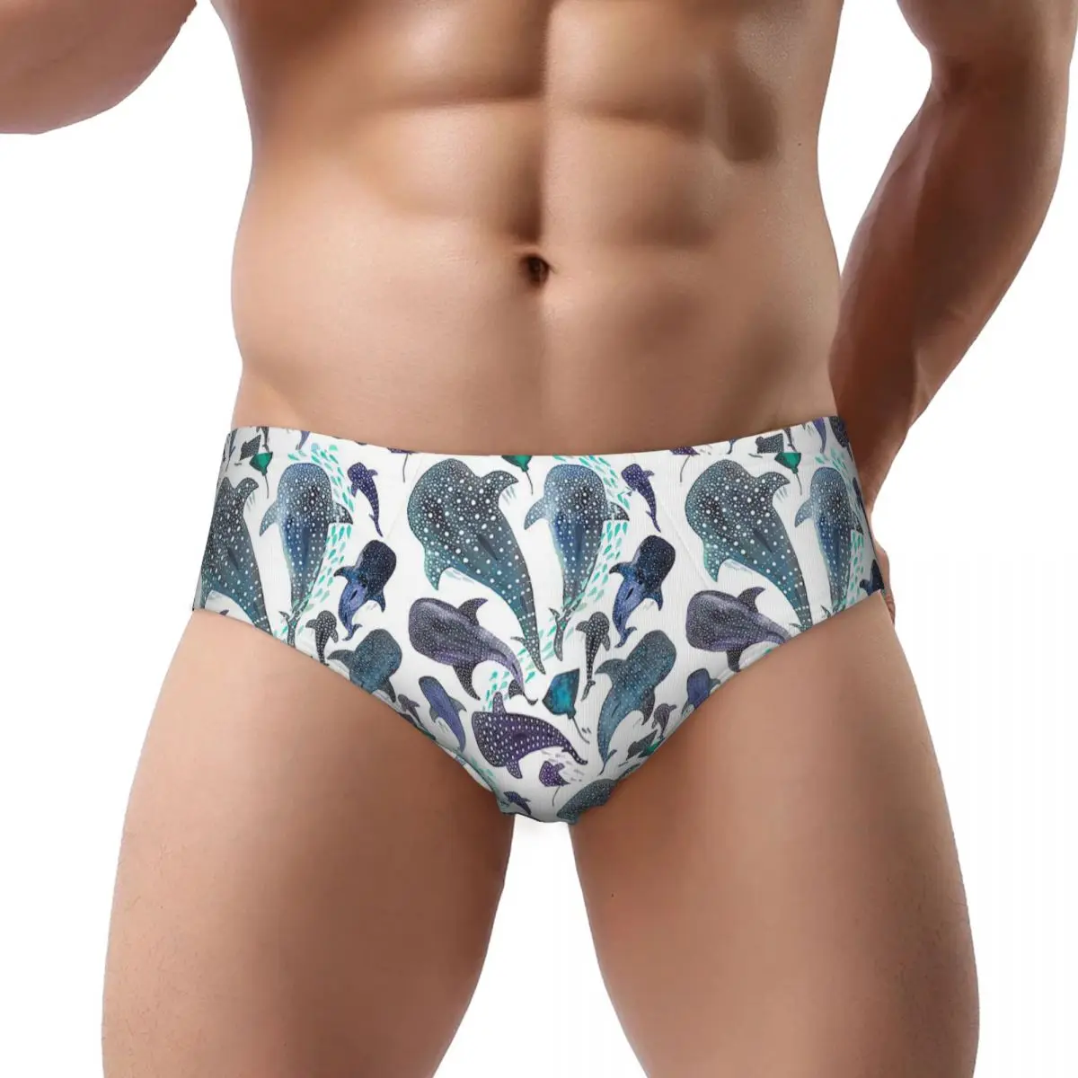 

Whale Shark, Ray And Sea Creature Play Men's Triangle Panties Ventilate Short Underwear for Homme Man Boyfriend Gifts