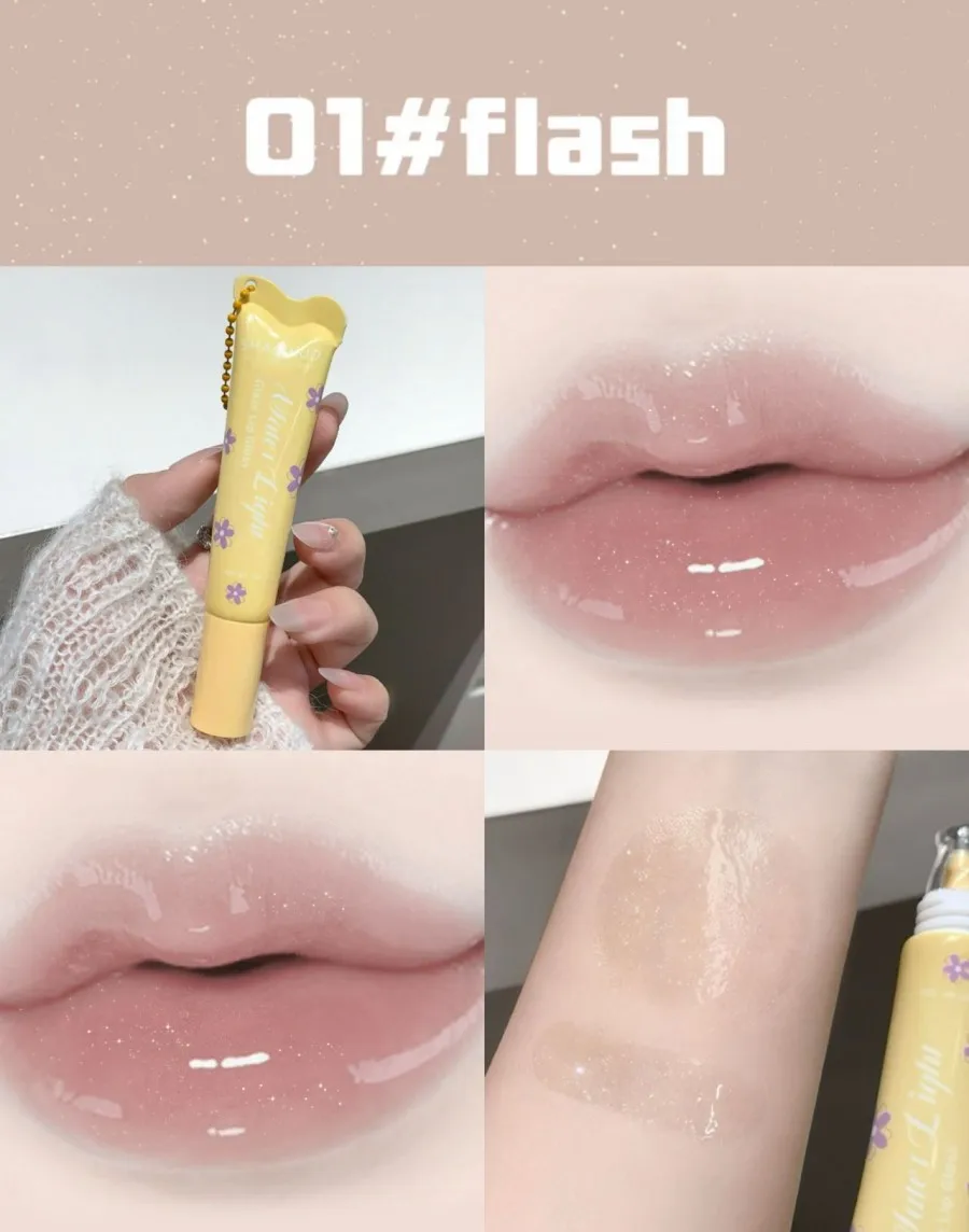 Glass Shine Lip Gloss, Dewy Hydrating Lip Color with Plumping Glow, Sheer Brightening Finish for Natural Makeup Look