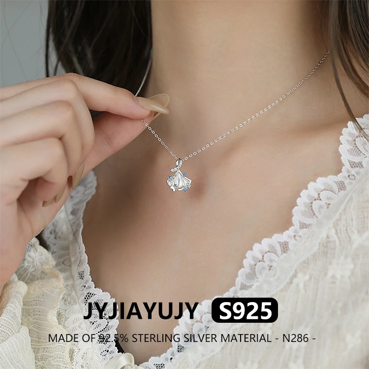 

JYJIAYUJY 100% цельно оригинальный кулон из стерлингового серебра S925, ожерелье с листьями, инкрустированные белыми ракушками, модные женские украшения N286