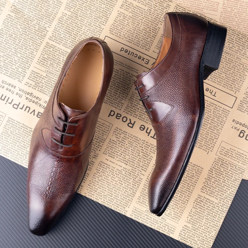 Luxury Men Oxford Shoes High Quality Classic Style Dress Leather Shoes Lace Up Pointed Toe Formal Business Wedding Shoes