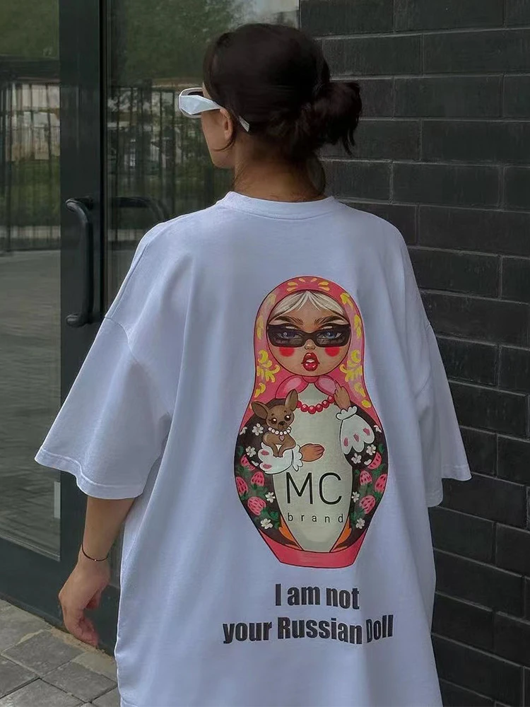 

Funny Graphic Tees Loose Long T-shirt Women Print Summer 2024 O-neck Short Sleeve Oversized Tees Casual Streetwear Clothes 47905