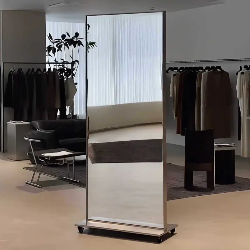 for Full Body Mirror Floor Standing Home Clothing Store Fitting Movable Stainless Steel Dance Skinny Tall Full Length