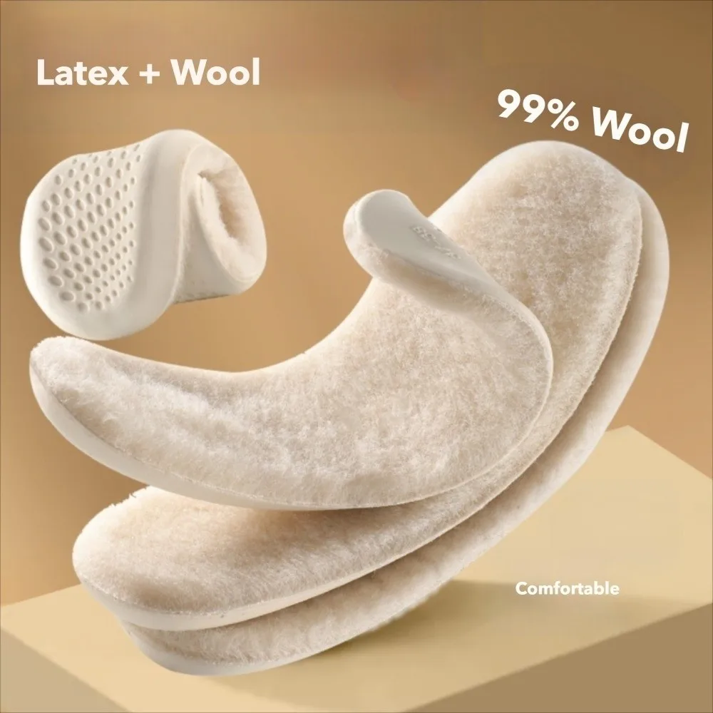 แผ่นรองเท้าขนสัตว์ยืดหยุ่นสูง 1 คู่ พื้นรองเท้าทำจากยางลาเท็กซ์ ดีไซน์หนา แผ่นรองเท้ากันความร้อน รองรับอุ้งเท้า สำหรับรองเท้าฤดูหนาว