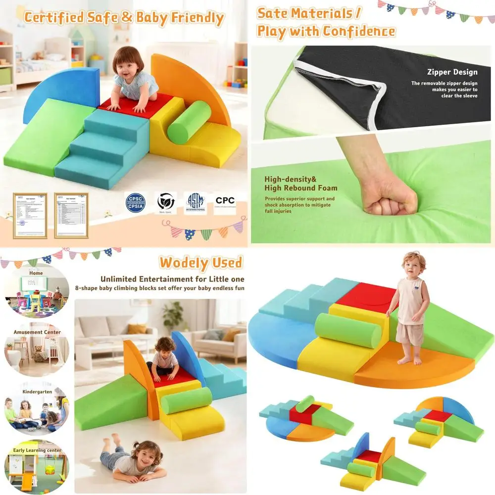 幼児用8ピースフォームクライミングブロック：柔らかく、滑り止め、運動能力と協調性を向上、ハイハイとクライミングのための屋内プレイジム