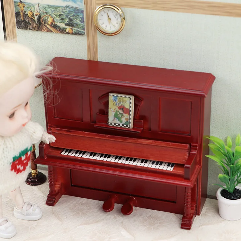 1:12 miniatuur poppenhuis beeldje scène OB11 woonkamer accessoires redwood-gekleurde piano simulatie model poppenhuis decor