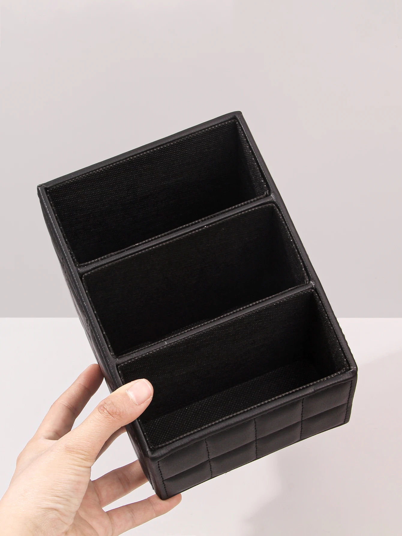 Large capacity PU makeup brush storage box High-end dresser Office stationery storage box stepped three-layer storage tools