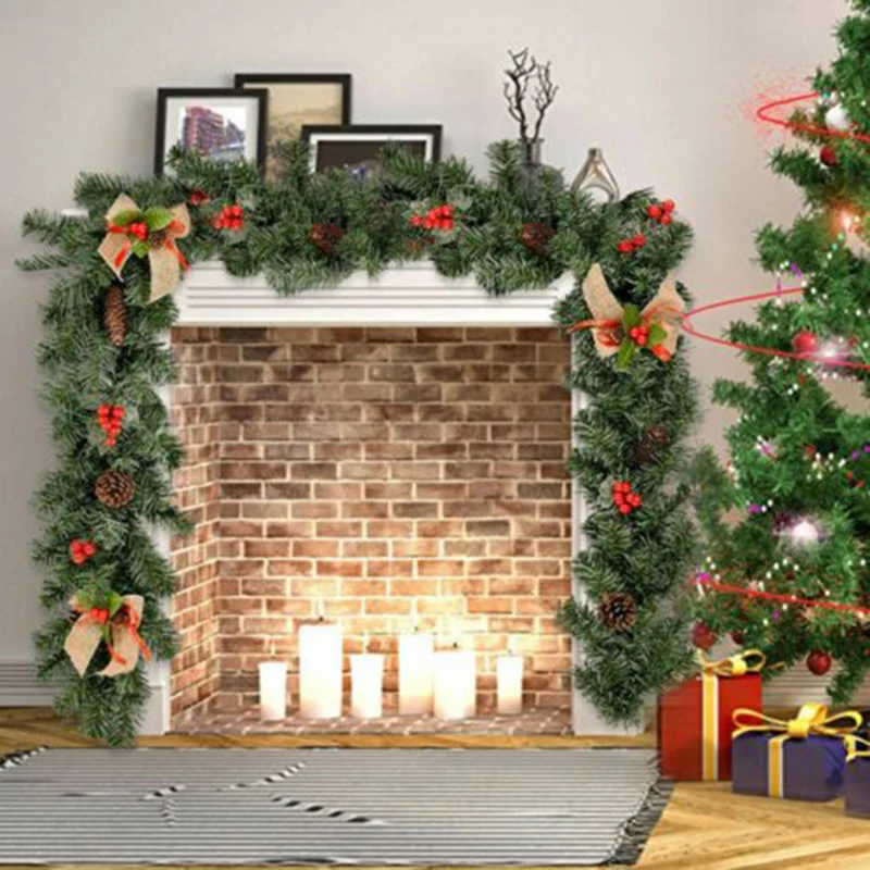 

2.7m Luminous Christmas Vine Red Gold Poinsettia Green Rattan Ornament Xmas Thanksgiving Day New Year Party Decoration Props