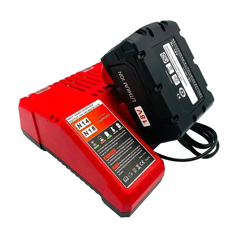 For Milwaukee M18 Power Tool Battery, Charger, BR, XC, 18V, 12800mAh M18B5, 48-11-1860, Built-in 18650 Battery