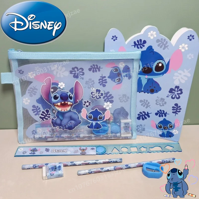 

Disney Stitch File Bag Pencil Ruler Eraser Pencil Sharpener Notebook Set Cartoon Primary School Supplies Stationery Set Kid Gift