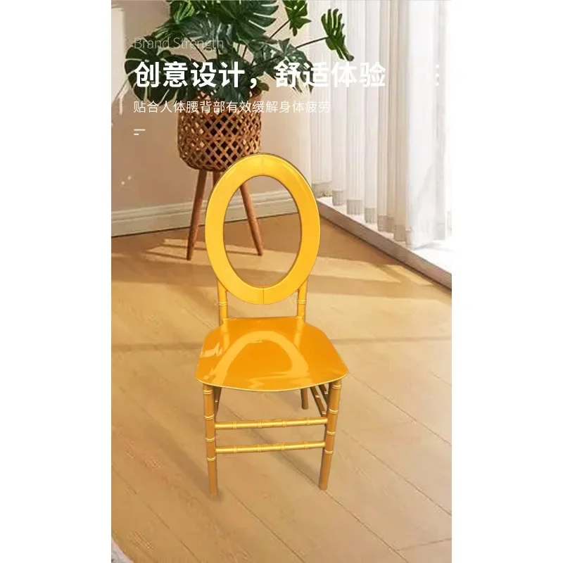 Golden outdoor wedding  plastic bamboo chair round back casual dining chair pp plastic glossy dining  banquet