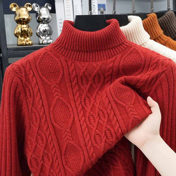 

Warm Thiened Knitted Woolen Sweater for Men High Collar Loose Fit Winter Faion Ci Sle Home Office Date Casual Wear