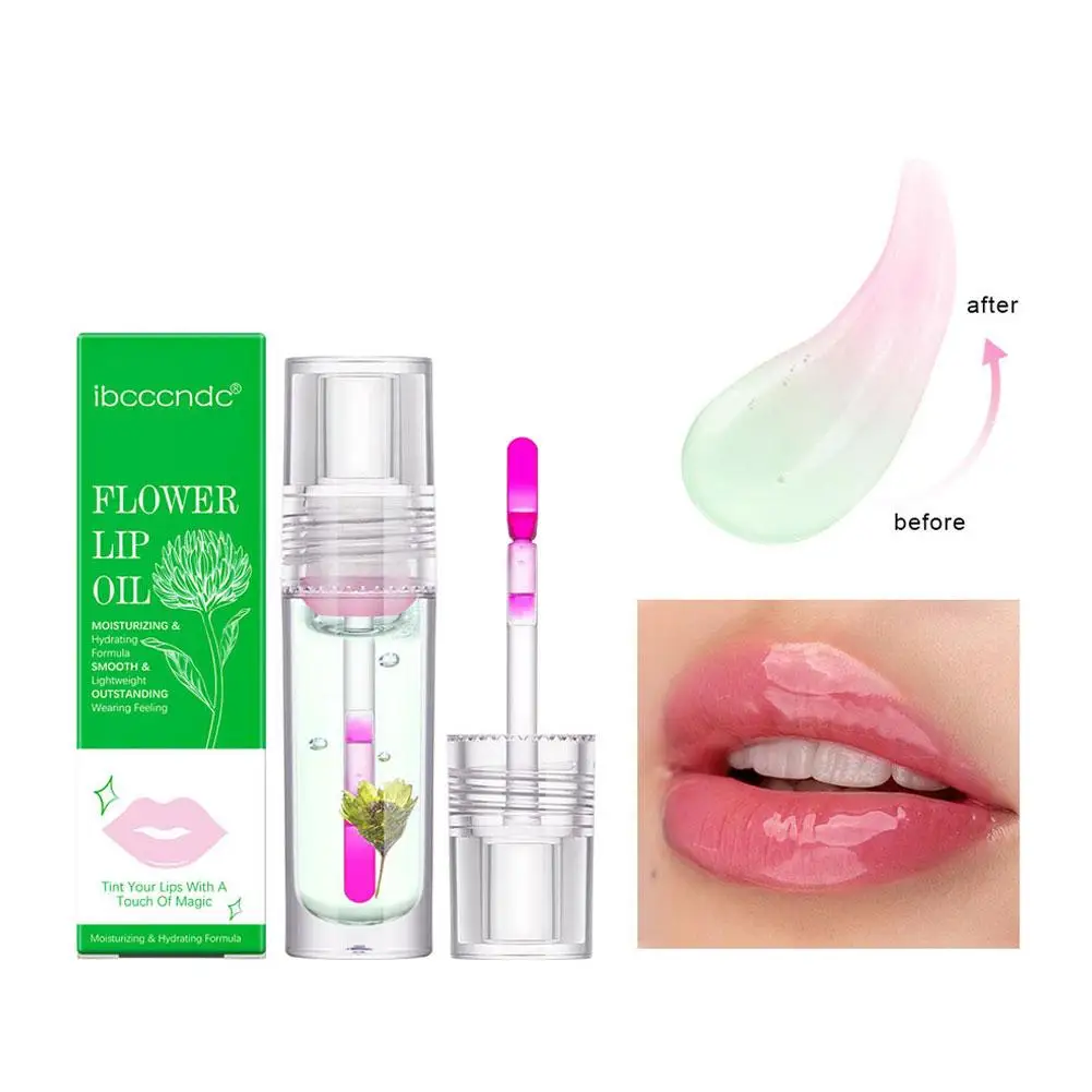 Magic Color Change Lip Oil Flower Lipgloss Crystal Oil Jelly Sexy Moisturizing Makeup Plump Gloss Lip Oil Lip Glow Plumping O9L3