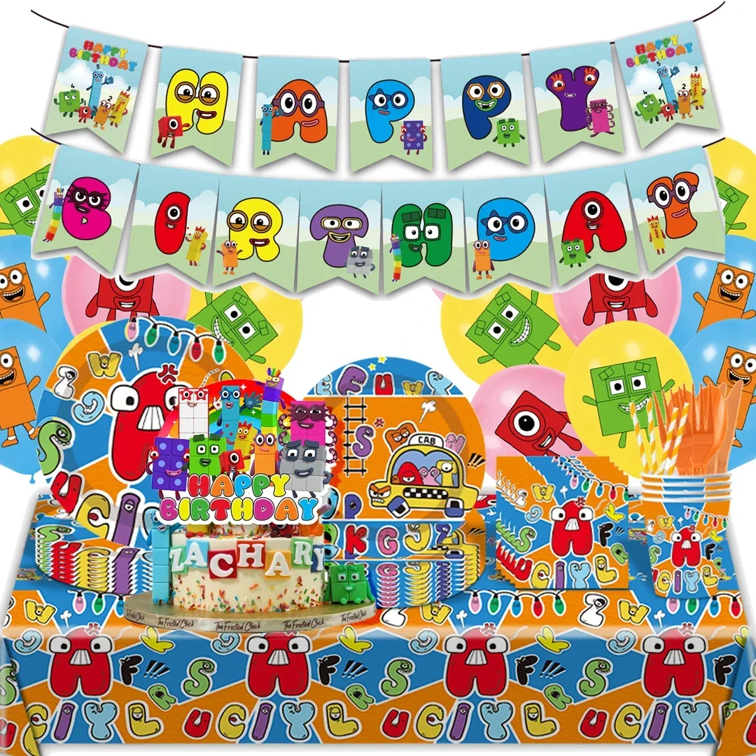 Numberblock party series Party Disposable Banner Cake Topper Hanging Flag Numberblocks Balloons style Birthday Cake Decoration