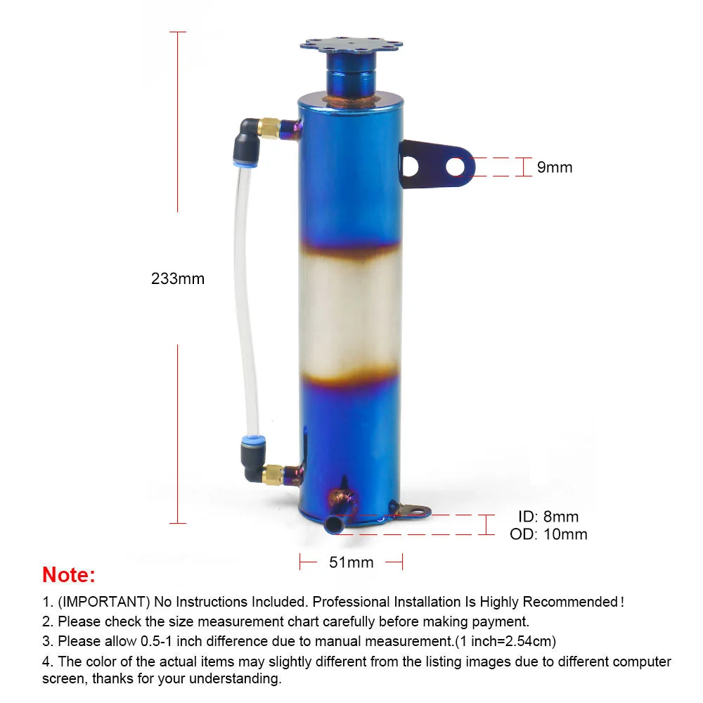 Universal 400ML Burnt Blue Radiator Coolant Cooling Aluminum Catch Tank Overflow Reservoir Cylindrical